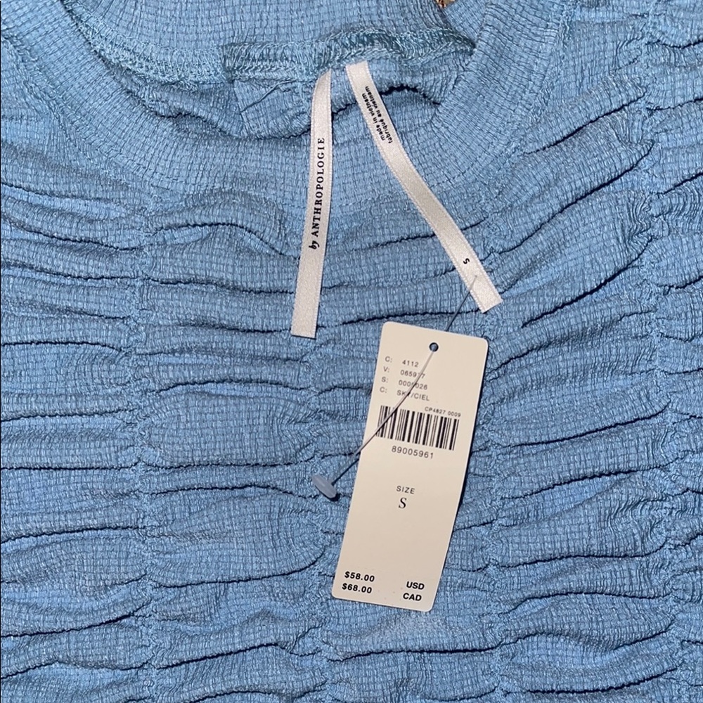 Anthropologie Blue Top with Ruched Fabric and Relaxed Fit - Picture 3 of 4